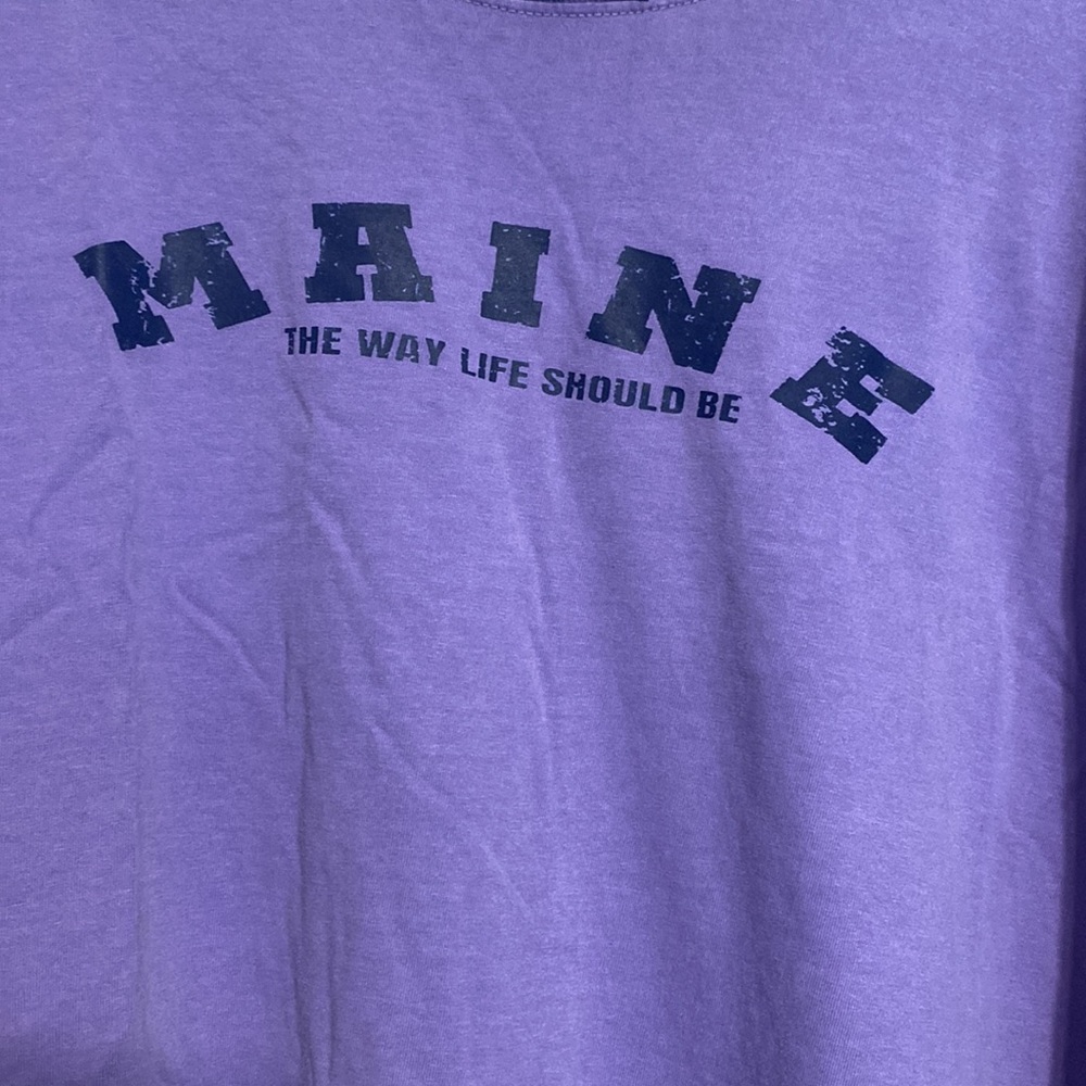 Brand new Maine long sleeve T-shirt. XL. 23” pit, 30” long, purple with blue. - Picture 2 of 2